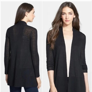 Eileen Fisher Linen Blend Open Cardigan in Black Small